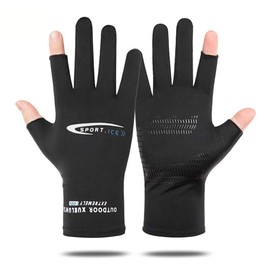 UV Protection Gloves, Men's, Spring and Summer, Driving Gloves, Thin, UV Gloves, 2 Fingers, Cooling Gloves, Breathable, Quick Drying, Sun Protection, Anti-Slip, Black Gloves, Cycling, Fishing,