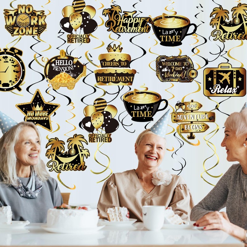 Retirement Party Decorations, Black Gold Happy Retirement Decorations, Retirement Foil