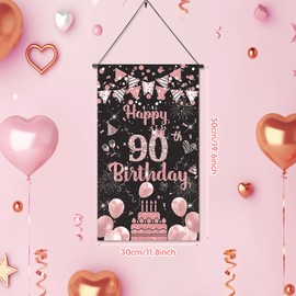 90th Birthday Decorations for Women, Rose Gold 90th Birthday Door Banner Sign 90 Year Old Party Decorations 90th Birthday Hanging Banner for Cheers to 90 Years Front Door Wall Cruise Decor