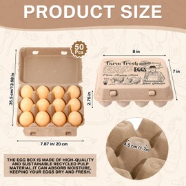 Honeydak 50 Pcs Egg Cartons Bulk 12 Count 3x4 Style Pulp Paper Egg Tray Dozen Reusable Container Holder Storage Box for Supermarkets Fresh Kitchen Vegetable Family Farm Markets
