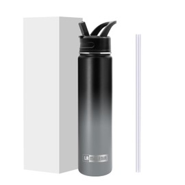 LAMILLENIA Eco-Friendly Vaccum Insulated Double Wall Food Graded Stainless Steel 24Oz Sports Water Bottle, BPA Free, Leak-Sweat Proof & Keep Cold Or Hot Up to 12 Hours with Sports Straw Spout Lids