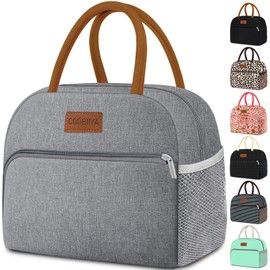 Coobiiya Lunch Bag Lunch Box for Women Men, Small Leakproof Cute Lunch Tote Large Capacity Reusable Insulated Cooler Lunch Container for Work/Office/Picnic/Beach-Grey