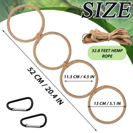Snake Climbing Rings Reptile Enrichment Toys with Hemp Rope and Buckles for Ball Pythons, Corn Snakes, Bearded Dragons, Iguanas and Chameleons Terrarium Habitat Decor Playground Accessories