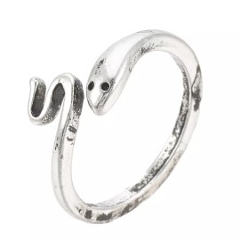LZD Alloy Cuff Finger Ring Snake Antique Silver Size 7 Adjustable 17mm P395