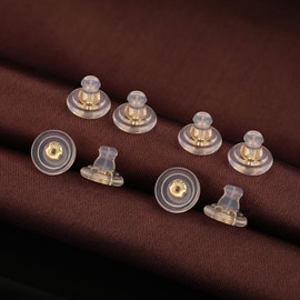 DELECOE Locking Silicone Earring Backs for Studs Droopy Ears Hoops Wires,Hypoallergenice Secure Earring Backs for Heavy Earring,No-Irritate Soft Clear Earring Backs for Women Men（Gold