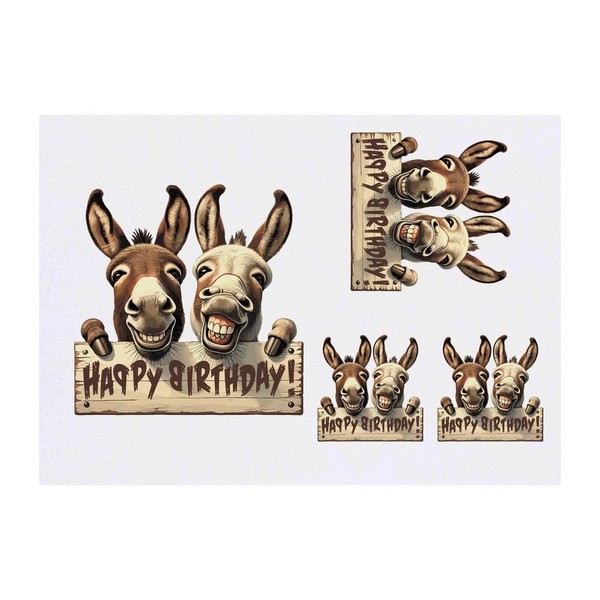 4 x 'Happy Birthday Donkeys' Temporary Tattoos - Water Resistant,