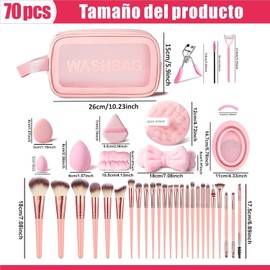 Set de 70 Piezas Brochas de Maquillaje Profesional Completo, Juego Multifuncional de Herramientas de Maquillaje con Bolsa, Kit de Pinceles para Base de Maquillaje, Pinceles y Herramientas para Maquillaje de Ojos y Rostro