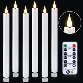 yunsheng 11 Inches Flameless Taper Candles Flickering with Remote & Timer, Set of 6 Battery Operated LED Window Candles, White Plastic LED Candlestick with 3D Wick for Christmas Wedding Home Decor