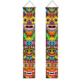 BlissYard 2pcs Hawaiian Luau Party Decorations Hawaiian Door Banner Porch Sign Tiki Totem Decor Aloha Moana Wall Hanging Banner for Outdoor Tropical Carnival Birthday Party Jungle Decor Supplies