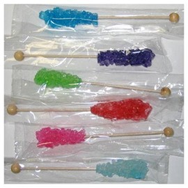 6 Piece Wrapped Assorted Flavors Rock Candy Swizzle Sticks Sugar Candy