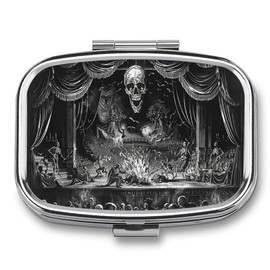 Metal 2 Compartment Pill Organizer Travel Friendly Portable Compact Pill Box Cute Pill Case to Hold Vitamins,Fish Oil,Supplements,Meds,Tablet for Purse,Pocket. (Dark Stage)
