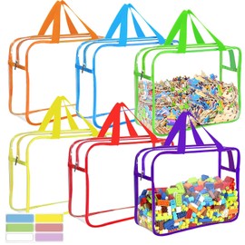 6 paquetes de bolsas grandes de almacenamiento para juguetes con etiquetas, reutilizables, transparentes, de PVC, para juegos de mesa, bolsas organizadoras de viaje impermeables con cremallera para