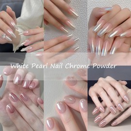 GZMAYUEN 3 Jars White Pearl Chrome Powder for Nail, Moonlight Chrome Nail Powder Mirror Effect Aurora Nail Glitter White Shimmer Pigment for Nails Art Design