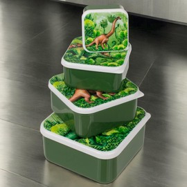 MIJOMA Colourful Lunch Box Set - 4-Piece Food Storage Container Set, BPA-Free Plastic, Ideal for On the Go, Picnic and Storage, Small Parts Sorting Aid, Easy to Clean (Dinosaur)