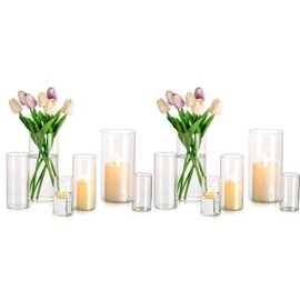 Glasseam Cylinder Vases Set of 12, Hurricane Candle Holder Clear Different Sizes, Modern Glass Cylinder Vase, Glass Vases for Centerpieces for Home Decor Wedding Centerpieces, Events, 4''+ 6''+7.8''