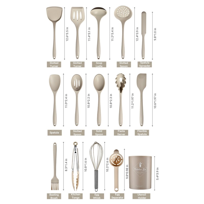 Silicone Kitchen Utensils Set - 15 Pieces Non Toxic Silicone