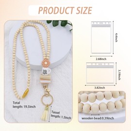 Wooden Beaded Lanyard,Pink Daisy Beaded Lanyard, Teacher Lanyard with ID Holder, Lanyards for Id Badges Women, Fashion Wood Beaded Lanyard for Keys