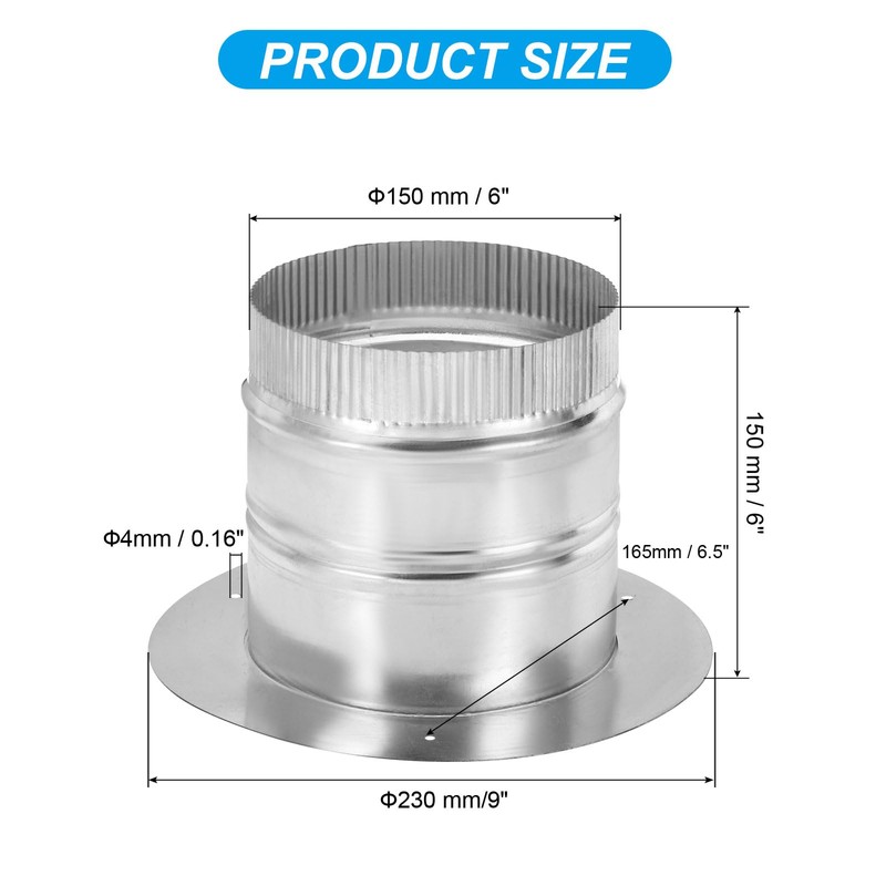 PATIKIL 6" Round Duct Collar, Galvanized Duct Connector Flange Pipe