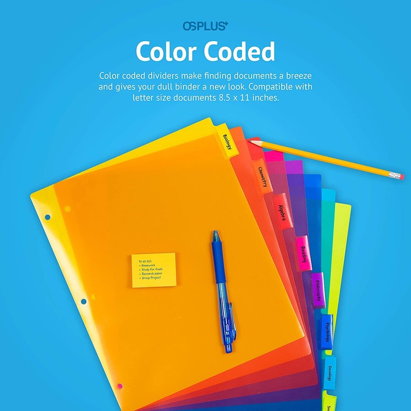 OS Plus 8-Tab 3 Ring Durable Plastic 2-Pockets Big Tab