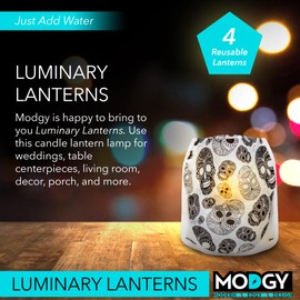 MODGY Luminary Lanterns, Halloween Candle Holders with Flameless Floating LED Candles, Indoor Outdoor Decor for Parties, Home, Windows, and Mantels, Table Centerpiece, 4-Pack, Skoup