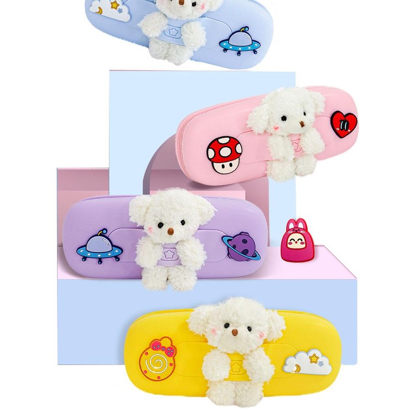 Silicone Pencil Case Cute Cartoon Stationery Plush Doll Animal Storage