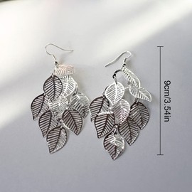 LEEQBCR 1 Pair 925 Sterling Silver Leaves Drop Earrings Long Tassel Dangle Earrings Women Jewellery, silver
