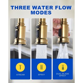 Kitchen Faucet Sprayer Head Replacement: 3 Function Pull Down Spray Head for Kitchen Faucet with 9 Adapters - Gold Pull Out Faucet Spray Nozzle Compatible with American Standard