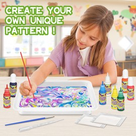 Art and Craft for 6-12 Year Old Kids: Water Marbling Paint Kit for 6 7 8 9 Boy Girl Kids Idea Gift Girl Age6 7 8 9 Paint Art Kit Set Kids Activities Marbling Paint Set (8 color)