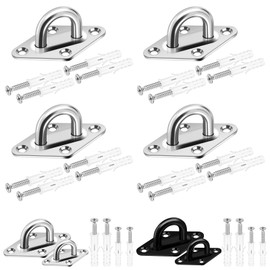 Tanstic Pack of 4 M5 Stainless Steel Pad Eye Plate, Staple Ring Hook Marine Hardware Staple Hook Loop Heavy Duty Ceiling Hook with Screws Anchors for Swing Suspensions (Silver)