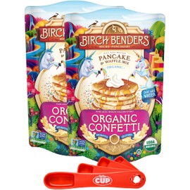 Birch Benders Organic Confetti Pancake and Waffles Mix, 14oz (Pack of 2) with By The Cup Measuring Spoons