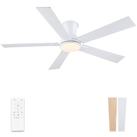 Ceiling Fans with Lights,Indoor/Outdoor Ceiling Fans Remote Control,5 Blades Ceiling Fan,3CCT,6 Speeds,Farmhouse Ceiling Fan, Quiet,Strong Motor, Bright LED Light (White, 52 inch)