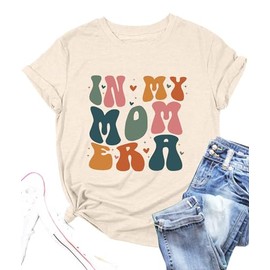 in My Mom Era Shirt for Women Retro Butterfly Graphic Print Mom Life Funny Letter Print Casual Tee-Apricot XL