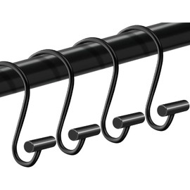 Shower Curtain Hooks Rings,Set of 24 Rustproof Metal Shower Hooks for Shower Curtain,S Shaped Black Shower Curtain Rings for Bathroom,T-Bar Decorative Shower Hooks Hangers for Shower Curtain Rod