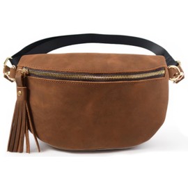 Genuine Leather Fanny Pack Crossbody Bags for Women Fashion Sling Purse Shoulder Bag Leather Causal Chest Bum Bag Brown Cross Body Purse