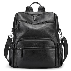 Marvolia PU Leather Backpack Purse for Women Large Fashion Designer Travel Backpack Ladies Shoulder Bag - Black