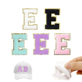 Yovell Self-Adhesive Iron on Letters 5 Pcs 2.2 inch Chenille Letter Stickers Alphabet Embroidered Applique Stick On Patches for Clothing Jackets Backpack Hat DIY Phone Bags (E)