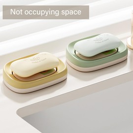 Rhys Pack of 2 Soap Dish, Soap Dish with Drain, Soap Holder, Double Layer Draining Soap Box for Bathroom, Bathroom, Travel, Camping, Kitchen (Yellow Green)