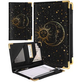 Slohif Server Book for Waitress Cute Serving Books with Zipper Pocket Accessories Leather Server Check Book Restaurant Waiter Server Booklet Organizer Ticket Book Holder Solar System