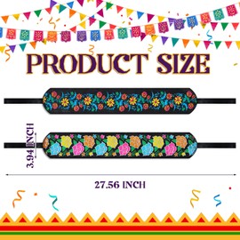 Croloose Embroidered Mexican Belt for Women 2 Pcs Traditional Adjustable Belt with Colorful Embroidered Flowers for Women Day of the Dead Dress Boho Floral Traditional Fiesta Party Sash