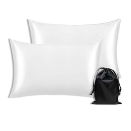 QIYUE Satin Silk Pillowcases x2 Pack with Hidden Zipper/Envelope, Queen Size 20x30 inches Pillow Cases Set of 2, Super Soft and Cooling (White, Queen (U.S. Standard)-Zipper)