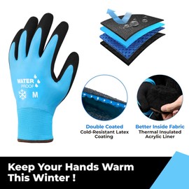 DULFINE 100% Waterproof Winter Work Gloves for Men and Women,(2 Pairs Pack) Foam Latex Coated and Thermal Insulated Gloves for Cold Weather,Outdoor Freezer Gloves(Medium)