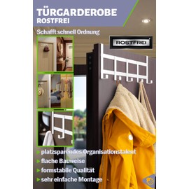 Menz Door Coat Rack for Hanging, White Door Hooks for Whole Home, Universal Coat Hooks, Door, Dimensionally Stable Door Hook Rail, Space-Saving Hooks for Hanging