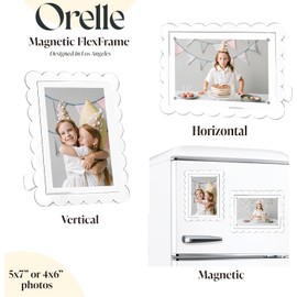 Orelle Acrylic Scalloped Picture Frame | Multi-Use Magnetic Frame for Fridge or Desktop | 5x7 or 4x6 Vertical or Horizontal Photo with Stand | White