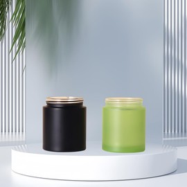 4Pcs 100g Glass Jars Round Cosmetic Container Jars with Wood Grain Lids,Empty Refillable Cosmetic Containers Pot Jars for Lotion,Cream,Ointments,Makeup,Scrubs Creams,Samples Pot,Travel Storage (Green)