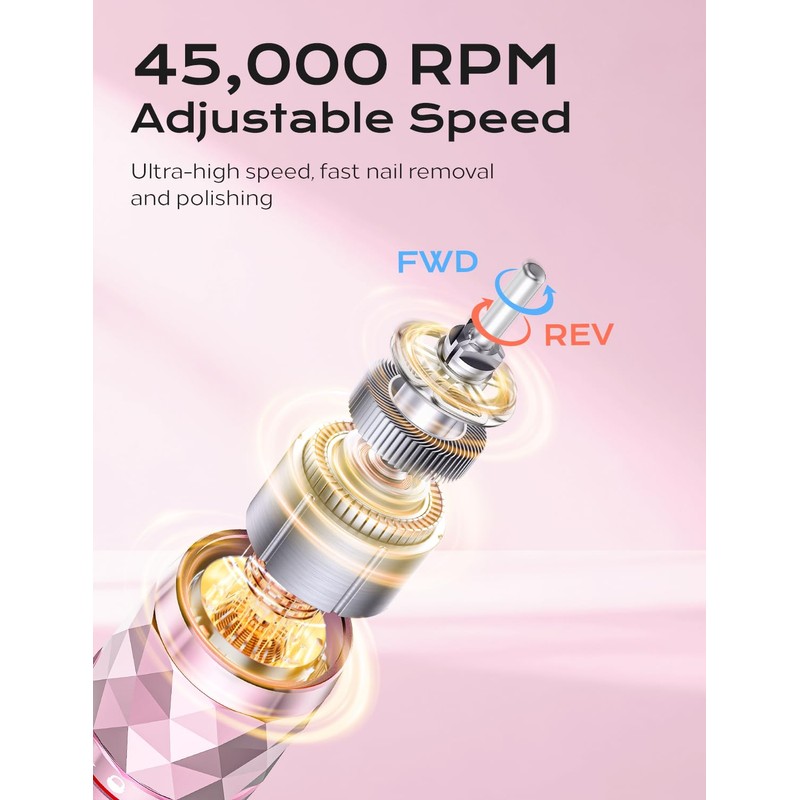Electric Nail Drill Professional Kit: 45,000 RPM USB Rechargeable Efile