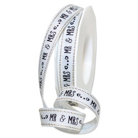 Morex Ribbon Newlyweds Ribbon, Grosgrain Polyester, 5/8 inch by 25 Yards, Mr & Mrs, Item 8640.16/25-001