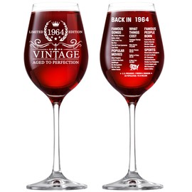 60th Birthday Gifts for Men Women - 1964 Vintage 18 oz Stemmed Wine Glass - Double-sided Printing Birthday Wine Glass - Back in 1964 Old Time Information - Unique Gift Ideas for Wine Lovers