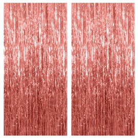 2 Pack Rose Gold Backdrop Birthday Decorations Foil Curtain Bachelorette Party Decor Rose Gold Decor Party Streamers Groovy Birthday Decorations Backdrop