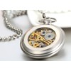 JewelryWe New Silver Roman Numbers Open Face Mechanical Pocket Watch