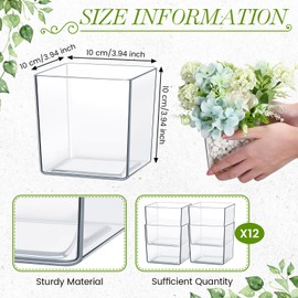 Tioncy 4'' x 4'' 12 Pcs Cube Clear Flower Vase Acrylic Flower Vase Square Acrylic Container Cube Decorative Centerpiece for Plant Wedding Home Office Floral Decor